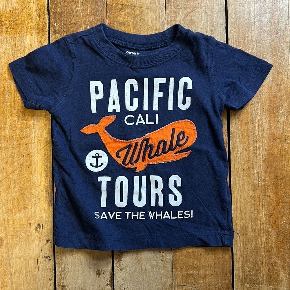 Carters short sleeve shirt 12 months cotton Blue whale Summer coastal nautical